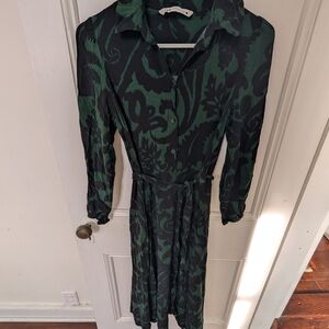 Zara Green and Black Long Sleeve Dress